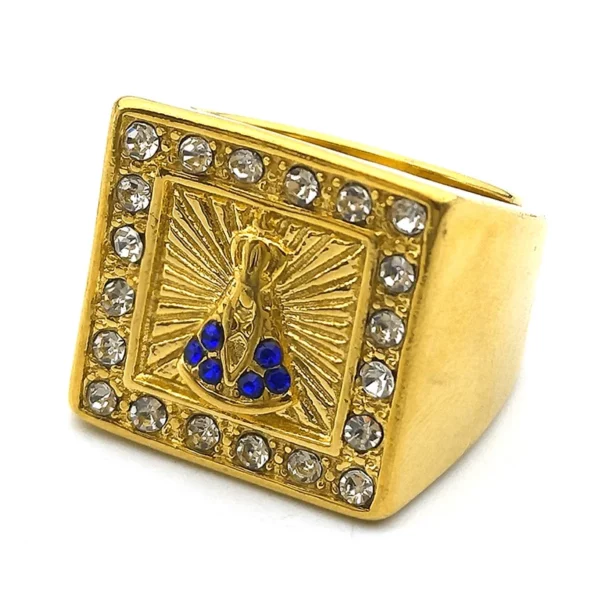 Bague en acier inoxydable avec biscuits en cristal rétro chrétien pour hommes, bijoux Nol'attitude Senhora, Notre-Dame d'Aparecida, Brésil, Vierge Marie – Image 7