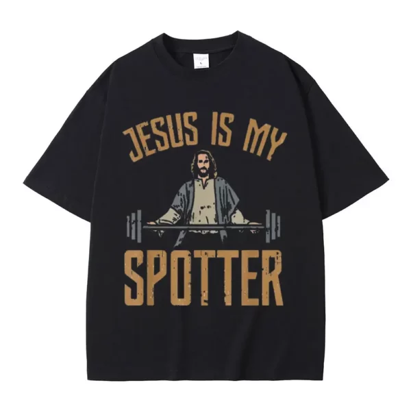 T-shirt en coton à col rond pour homme, streetwear unisexe, Harajuku, vintage, drôle, Jesus Is My Spotter, Christ Gym – Image 14