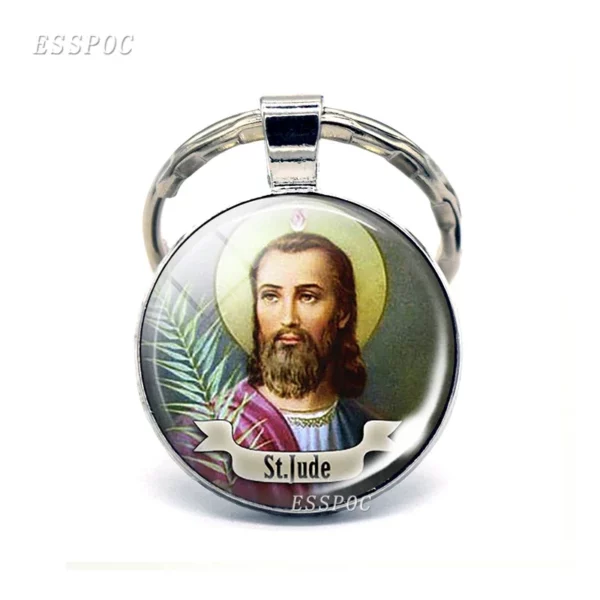 Saint Anthony porte-clés Saint porte-clés médaille d'amour cadeaux chrétiens Cabochon religieux bijoux religieux porte-clés anneau – Image 11