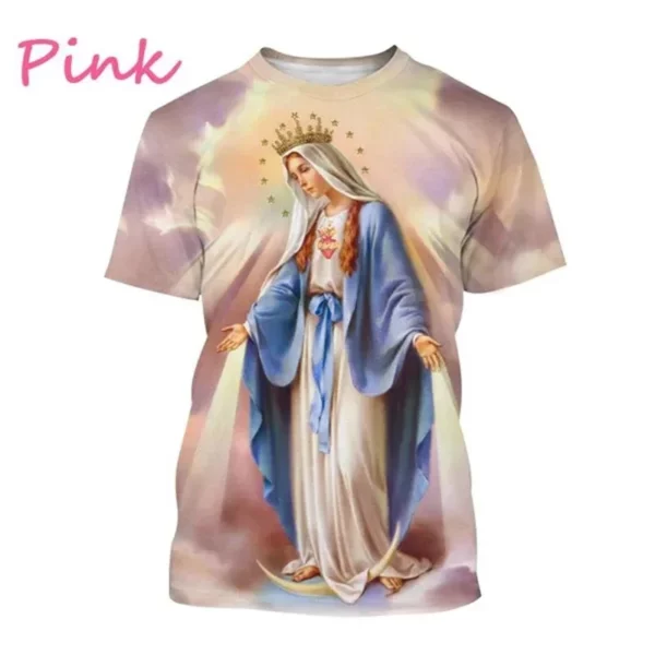 T-shirt imprimé 3D de la Vierge Marie pour femmes, déesse de la misériUL, chrétien, béni Jésus, dieu, t-shirts, vêtements pour femmes, unisexe, manches courtes – Image 25