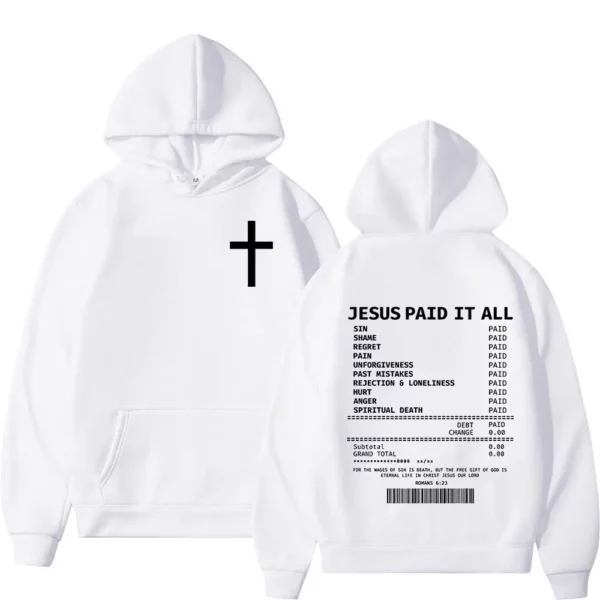 Salut jésus payé tout sweats à capuche verset de la Bible chrétienne hommes femmes vêtements Hip Hop Vintage sweats pulls surdimensionnés – Image 3