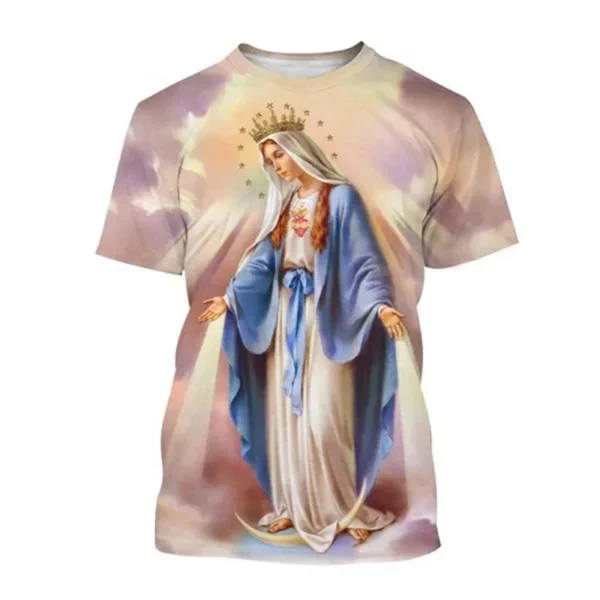T-shirt imprimé 3D graphique Vierge Marie pour hommes et femmes, chrétien, béni, Jésus, dieu, manches courtes, Respzed, Harajuku Tee Top, vêtements pour enfants – Image 3