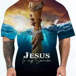 T-shirt à manches courtes à motif de Jésus-Christ pour hommes, décontracté, col rond, imprimé catholicisme, séchage rapide, été