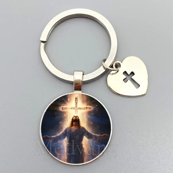 Porte-clés Jésus Sacré-Cœur Vierge Marie, porte-clés en verre breton, bijoux catholiques pour hommes et femmes, cadeaux – Image 33