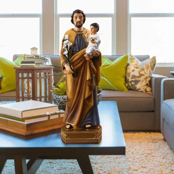 Figurine religieuse Saint Joseph portant l'enfant Jésus intensifie, modèle en résine Auckland, sculpture Saint Joseph, dieu Christ, décor de bureau d'église – Image 2