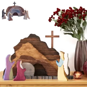 Décoration de scène de pâques de tombe vide en bois, facile à installer, croix Portable, Statue de tombe vide, décor de jésus de pâques réutilisable
