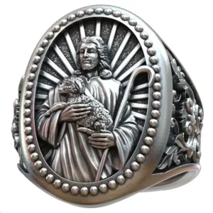 Bague d'instituts d'art religieux en argent regardé 925 massif, grand Jésus-Christ tenant un agneau, véritable bague personnalisée, 18g