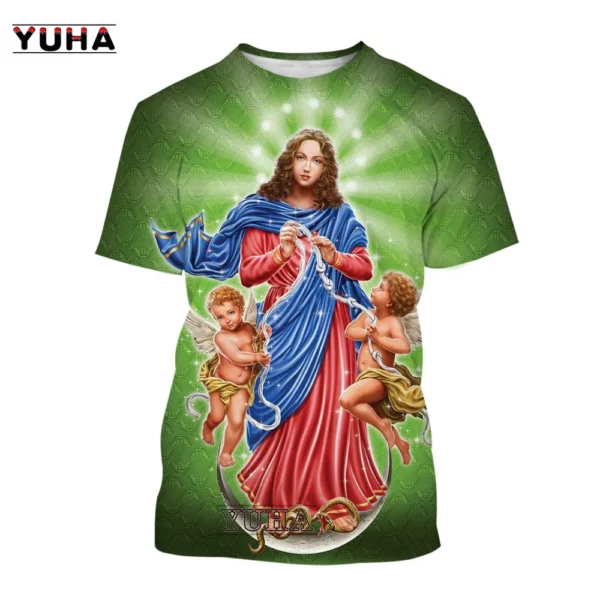 T-shirt imprimé 3D Vierge Marie et Jésus pour hommes et femmes, T-shirt décontracté, Foi, Amour, Manucure, Personnalité, Mode estivale, Nouveau – Image 7