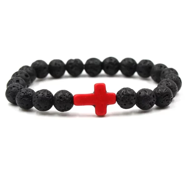 FSUNION-Bracelet à breloques en pierre naturelle pour hommes et femmes, croix, perles de lave noires, bijoux faits à la main, prière, fitness, JOCouple – Image 19