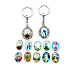 QIGO Vintage bijoux religieux miraculeux Guadalupe porte-clés verre Fatima Chartlet porte-clés