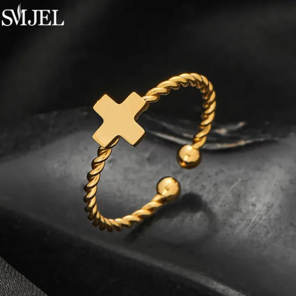 Bague croix chrétienne classique pour femmes et filles, réglable, minuscule croix, ouverture, mode, bijoux Jésus-Christ, cadeaux punk – Image 5