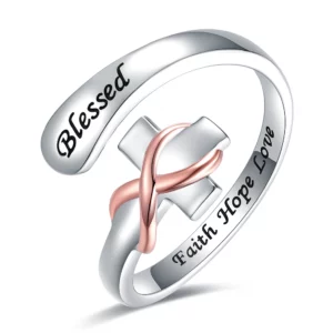 Bague réglable en argent Sterling 925, croix de jésus béni chrétienne, infini, bijoux de foi, espoir, amour, cadeaux pour femmes et adolescentes