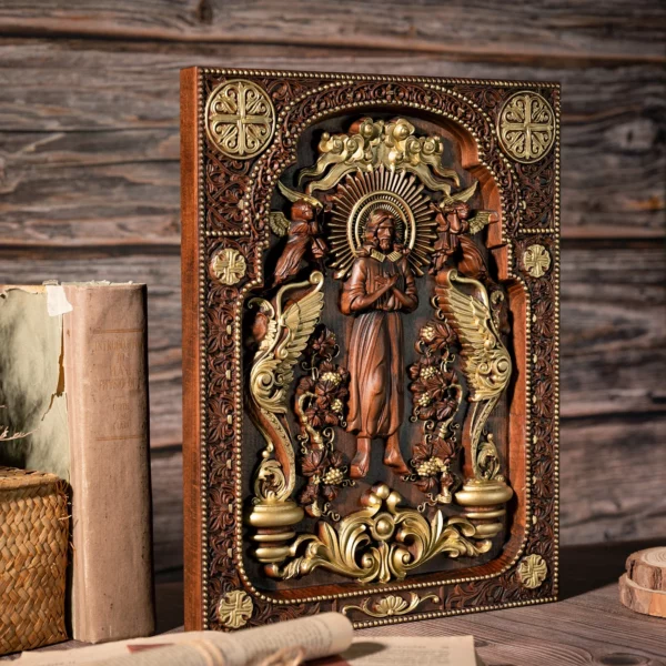 Jésus-Christ Icône de l'Ascension Jésus et Lion en bois, Statue chrétienne, Meilleur cadeau pour les disciples – Image 2