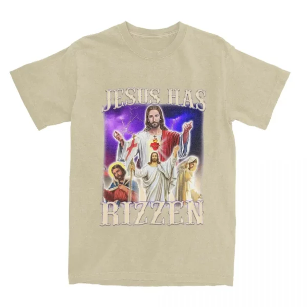 Hommes femmes jésus a Rizzen Rizz Humor Christ Gag cadeau T-Shirts vêtements coton drôle catholique jésus Meme T-Shirts t-shirt vêtements – Image 11