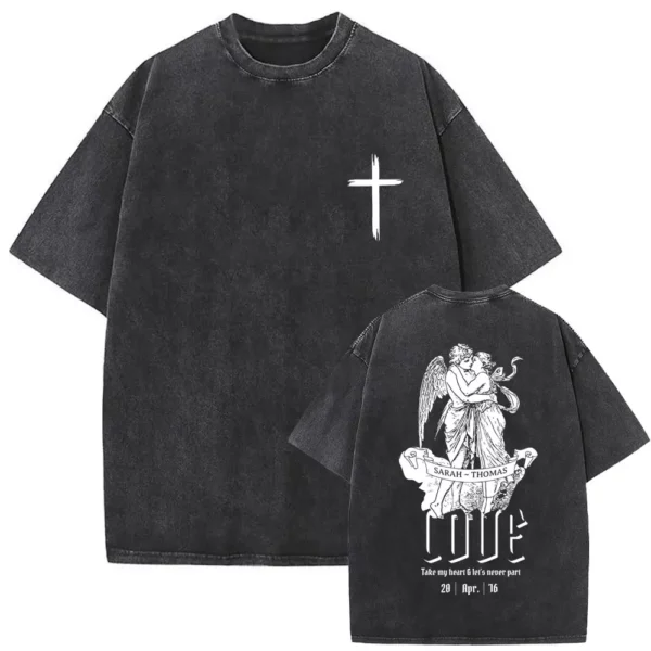 T-shirt délavé Vintage pour hommes et femmes, style religieux chrétien, jésus pardonne le père, gothique Rock, surdimensionné, Streetwear – Image 46