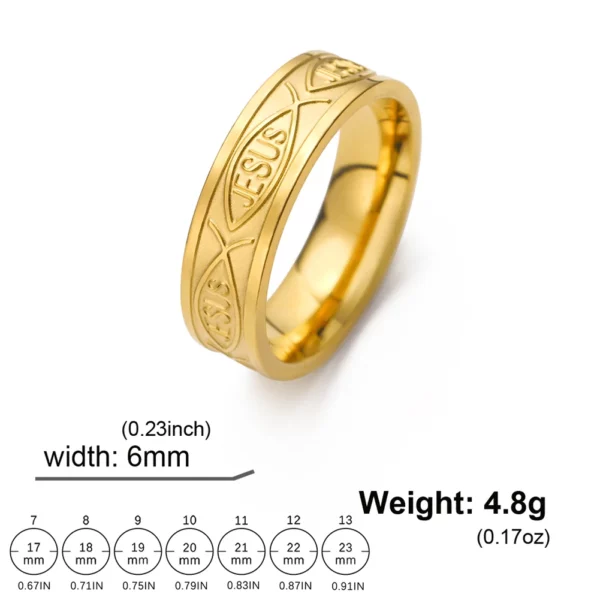 Teamer Bagues en acier inoxydable de poisson de Jésus pour les femmes et les couples, matiques de doigt larges, amulette de prière religieuse et chrétienne, cadeau de bijoux, nouveau – Image 6