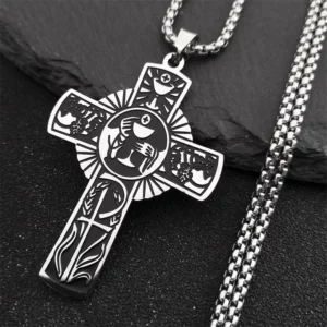 Collier en acier inoxydable pour hommes et femmes, Christ chrétien, eucharistie, Halo, jus de raisin, croix, chaîne d'église, esprit saint catholique, bijoux