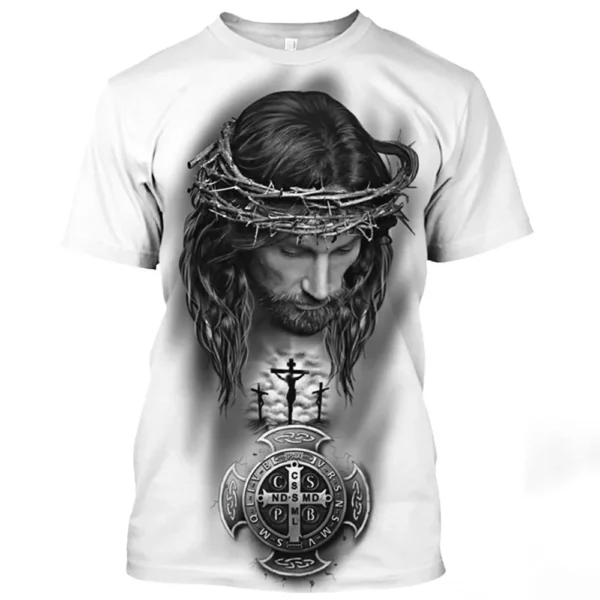 T-shirt à manches courtes à motif de Jésus-Christ pour hommes, décontracté, col rond, imprimé catholicisme, séchage rapide, été – Image 11