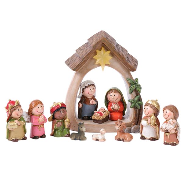 Figurines de la nativité de noël avec résine légère, 12 pièces, naissance de la sainte famille de jésus pour la table de noël, étagère d'église, chapelle – Image 9