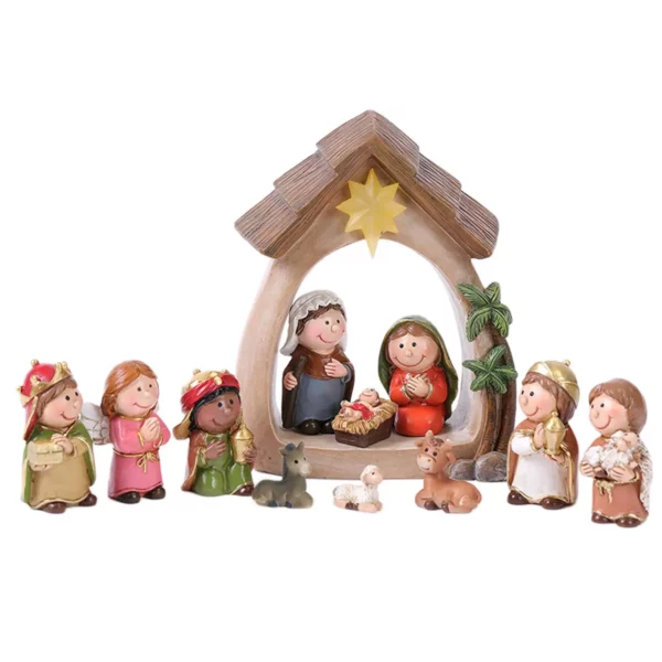 Figurines de la nativité de noël avec résine légère, 12 pièces, naissance de la sainte famille de jésus pour la table de noël, étagère d'église, chapelle – Image 3