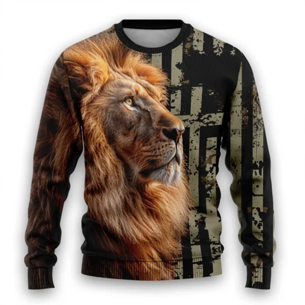 Sweat-shirt graphique Lion chrétien dieu jésus laid pull de noël pour femmes vêtements décontracté croix à manches longues homme pulls – Image 9