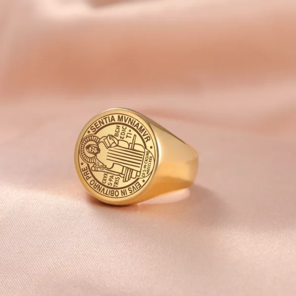 Jeshayuan-Bague pendentif Saint Benoît de Nursie pour femme et homme, bague ronde en acier inoxydable, amulette du catholicisme, cadeau bijoux – Image 4