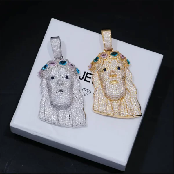 Pendentif de Jésus en diamant glacé de style hip-hop Bling, bijoux plaqués or et argent, pendentif de foi religieuse et chrétienne, cadeau – Image 4