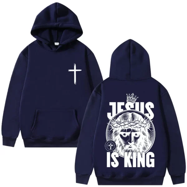Christian jésus est roi sweat à capuche graphique hommes femmes Hip Hop mode Vintage surdimensionné Streetwear unisexe polaire coton sweat – Image 4