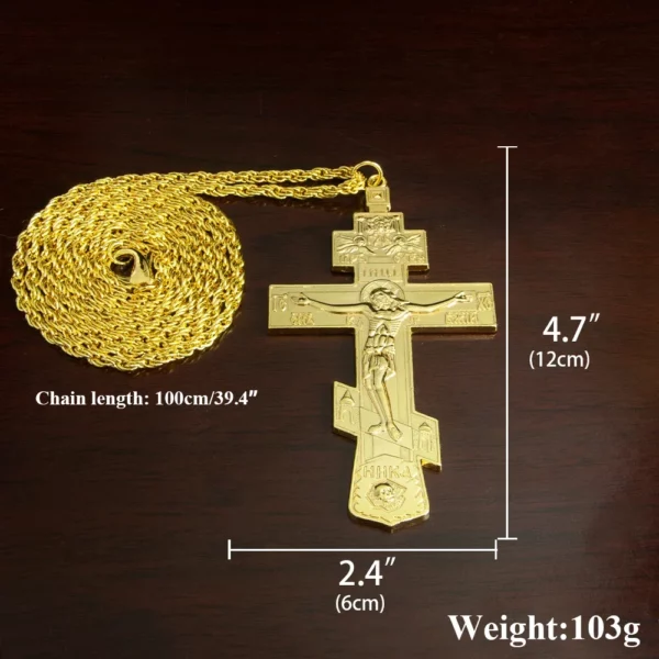 Collier avec pendentif croix pectorale plaquée or, Crucifix orthodoxe de jésus-Christ, pour prêtre et croyants – Image 6