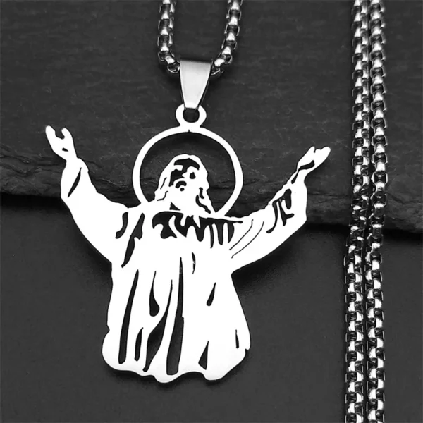 Collier pendentif Jésus chrétien vintage pour hommes et femmes, acier inoxydable, or, argent, document religieux, amulette de foi, bijoux masculins – Image 3