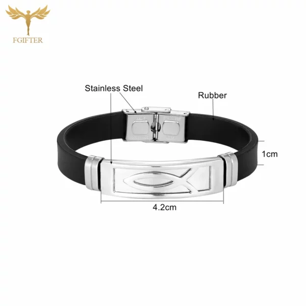 Bracelets en acier inoxydable avec symboles de poisson de Jésus, bijoux de religion chrétienne Lchthus, bracelet en caoutchouc coloré, bracelets simples – Image 6