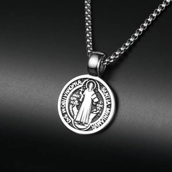 Collier Saint benoît en acier inoxydable, médaille de San Benito, pendentif spirituel de la vierge marie pour hommes et femmes – Image 2