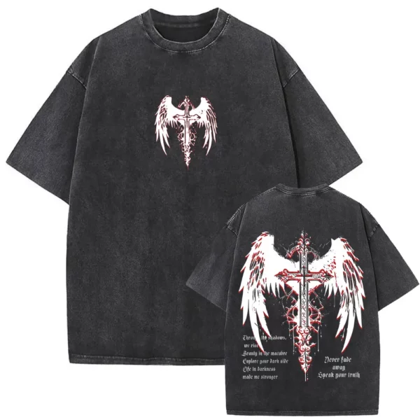 T-shirt délavé Vintage pour hommes et femmes, style religieux chrétien, jésus pardonne le père, gothique Rock, surdimensionné, Streetwear – Image 8