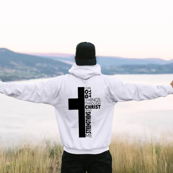 Sweat à capuche à manches longues pour hommes, thème de Jésus, croix chrétienne, imprimé document au dos, pull monochrome – Image 9
