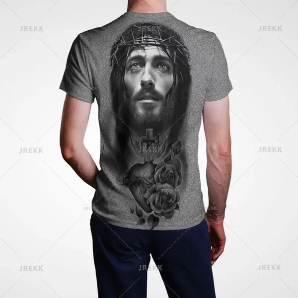 T-shirt à manches courtes imprimé 3D pour hommes et femmes, vêtements de rue décontractés, vêtements vintage, impression graphique du Christ Jésus, pop et hip hop, été – Image 22