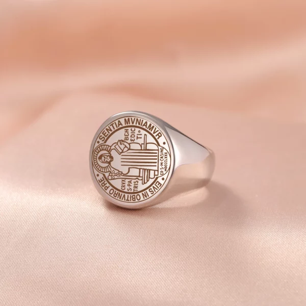 Jeshayuan-Bague pendentif Saint Benoît de Nursie pour femme et homme, bague ronde en acier inoxydable, amulette du catholicisme, cadeau bijoux – Image 5