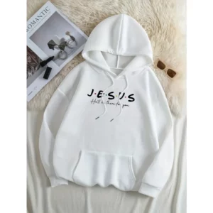 Sweat à capuche imprimé jésus, sweat-shirt décontracté avec poche kangourou avec cordon de serrage pour le printemps et l'automne, vêtements pour femmes, loisirs quotidiens amples