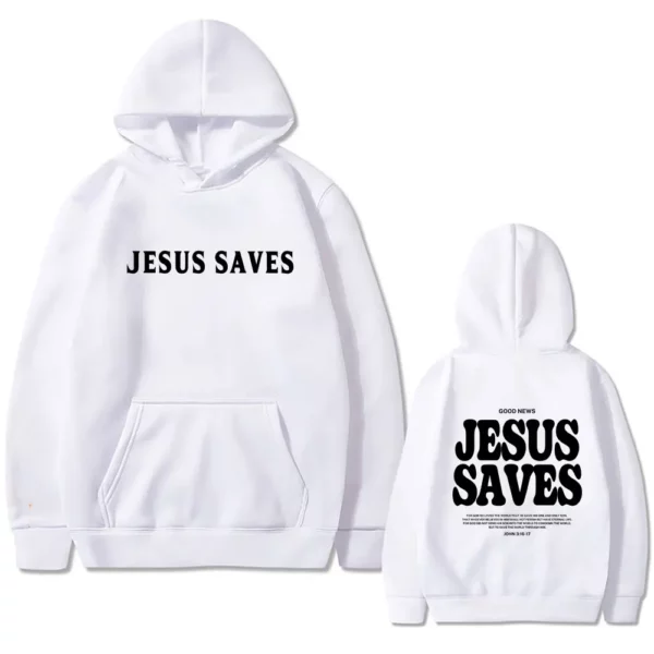 Sweat à capuche imprimé verset de la Bible pour hommes, pull chrétien, bonne nouvelle, Jésus sauve pour Dieu si aimé, streetwear masculin, sourire décontracté, mode – Image 5