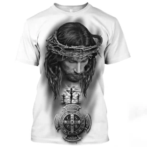 T-shirt à manches courtes à motif de Jésus-Christ pour hommes, décontracté, col rond, imprimé catholicisme, séchage rapide, été