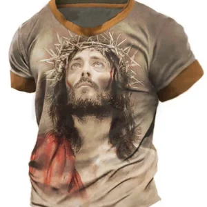 Jésus Christ 3D T-shirt imprimé hommes été décontracté à manches courtes chrétien Streetwear chemise hauts hommes Vintage col rond T-shirt
