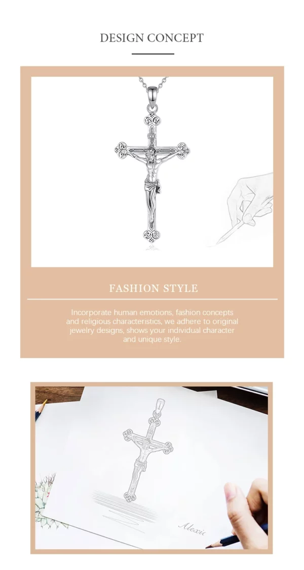 Eudora nouveau 925 en argent Sterling Crucifix croix collier jésus amulette pendentif religieux hommes femmes bijoux personnalité cadeaux – Image 12
