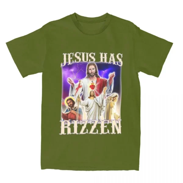 Hommes femmes jésus a Rizzen Rizz Humor Christ Gag cadeau T-Shirts vêtements coton drôle catholique jésus Meme T-Shirts t-shirt vêtements – Image 10