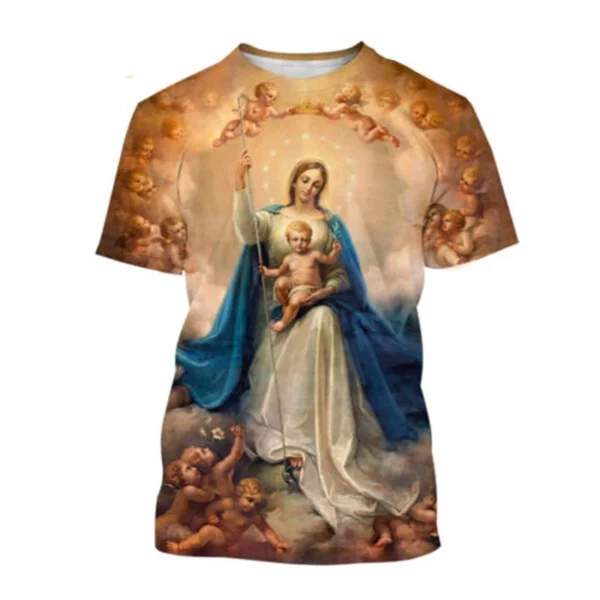 Vierge Marie T-Shirt déesse de la miséricorde impression 3D T-Shirt chrétien béni jésus dieu t-shirts femmes vêtements unisexe hauts courts – Image 5