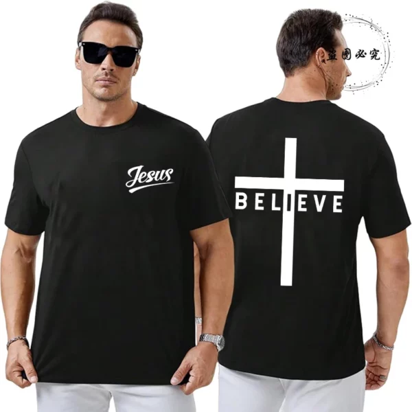 Croyez la croix jésus graphique créatif hommes T-shirts mode été esthétique T-shirts décontracté à manches courtes t-shirt hauts chrétiens