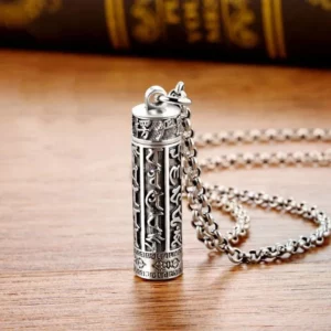 Rétro Six syllabes Mantra cylindre pendentif médaillon souvenir écritures tibétaines chanceux amulette charme pour hommes collier bijoux tour de cou