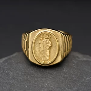 Bague Crucifix catholique Saint Jude pour hommes, couleur or, ins élégant, en acier inoxydable 316L, bible, exorciste de jésus, nouvelle collection