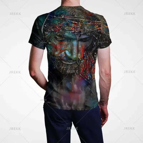 T-shirt à manches courtes imprimé 3D pour hommes et femmes, vêtements de rue décontractés, vêtements vintage, impression graphique du Christ Jésus, pop et hip hop, été – Image 38