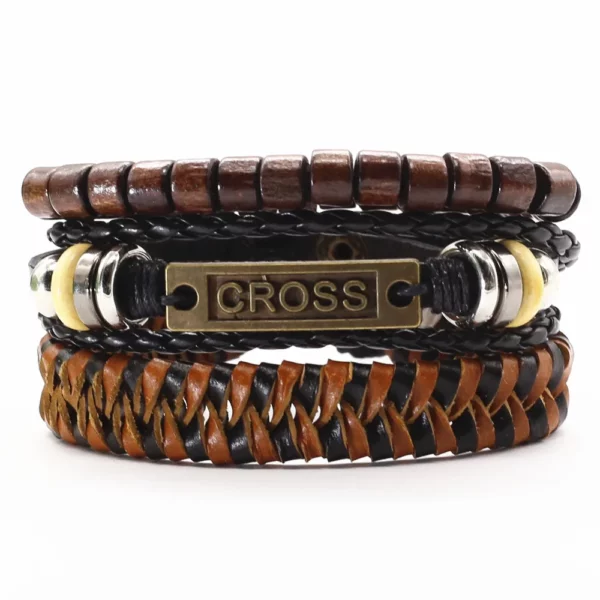 WESTBULL 3 pièces/ensemble Bracelets en cuir multicouche pour hommes croix charme Homme Bracelets cadeau bijoux – Image 32