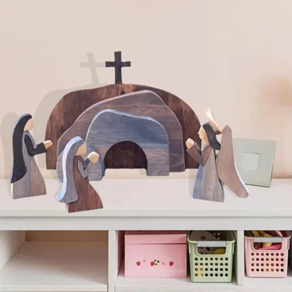 Décoration de scène de pâques de tombe vide en bois, facile à installer, croix Portable, Statue de tombe vide, décor de jésus de pâques réutilisable – Image 5