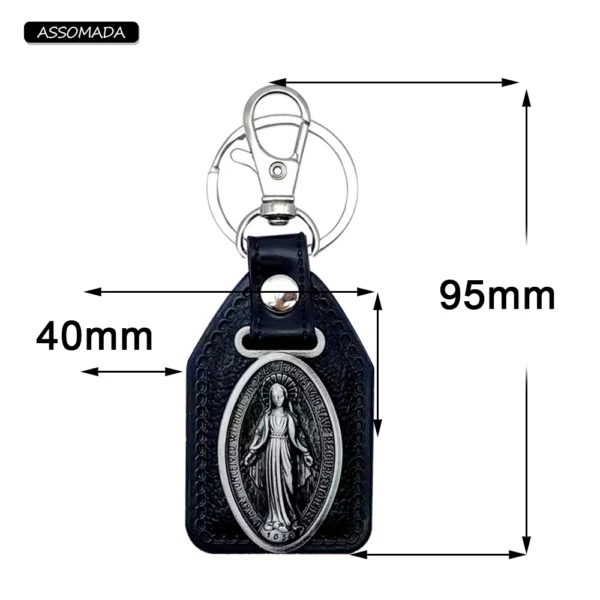 Porte-clés Mary en métal pour hommes et femmes, ornement cadeau en cuir PU, Religion chrétienne, vierge marie, outils de voiture – Image 5